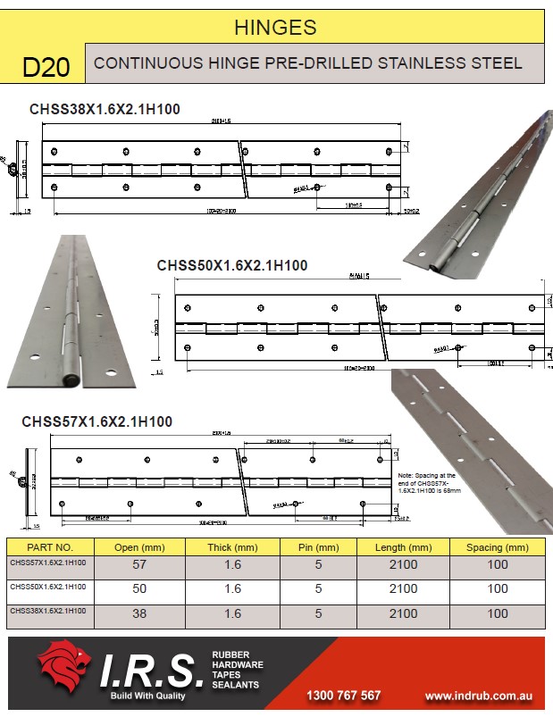 Stainless steel 304 pre-drilled 57mm x 1.6mm x 5mm pin x 2100mm long x ...